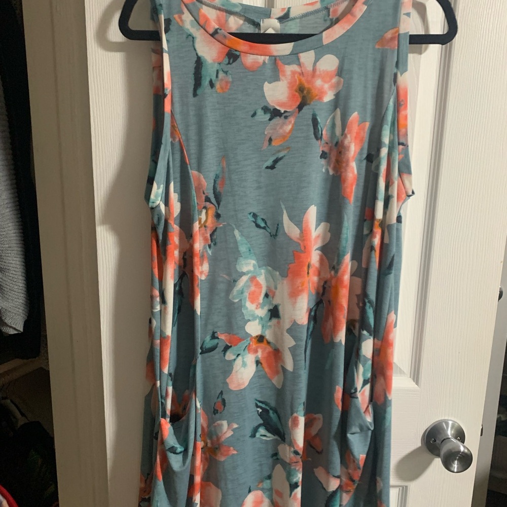 Sun n Moon Blue Green Sleeveless Crew Neck Midi Dress